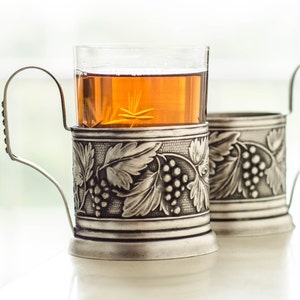 Podstakannik DRUIVEN glazen theebekerhouder, theeaccessoires uit Oekraïne, cadeaus voor theeliefhebbers