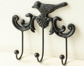 Bird wall hook entryway coat rack, Hanging pot rack, Decorative wall hooks Bird lover gift