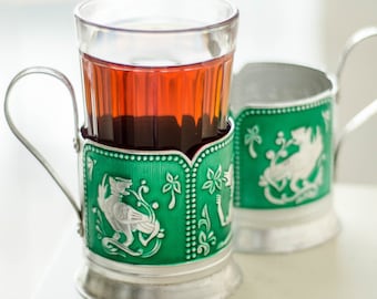 Podstakannik FANTASTIC ANIMALS metal glass holder, Tea accessories