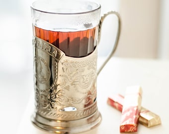 Podstakannik ODESSA metal glass holder, Tea accessories Ukrainian gift