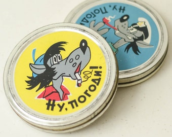 Small tin box with lid NU POGODI from USSR, Soviet vintage memory box from Ukraine