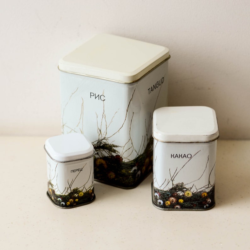 Small Metal Tin Box with Lid Kitchen Canisters for Food Etsy