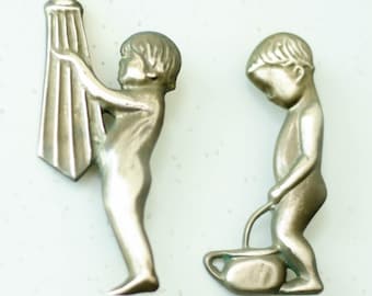 Funny Bathroom Signs set: Vintage brass Bath & WC decals from USSR