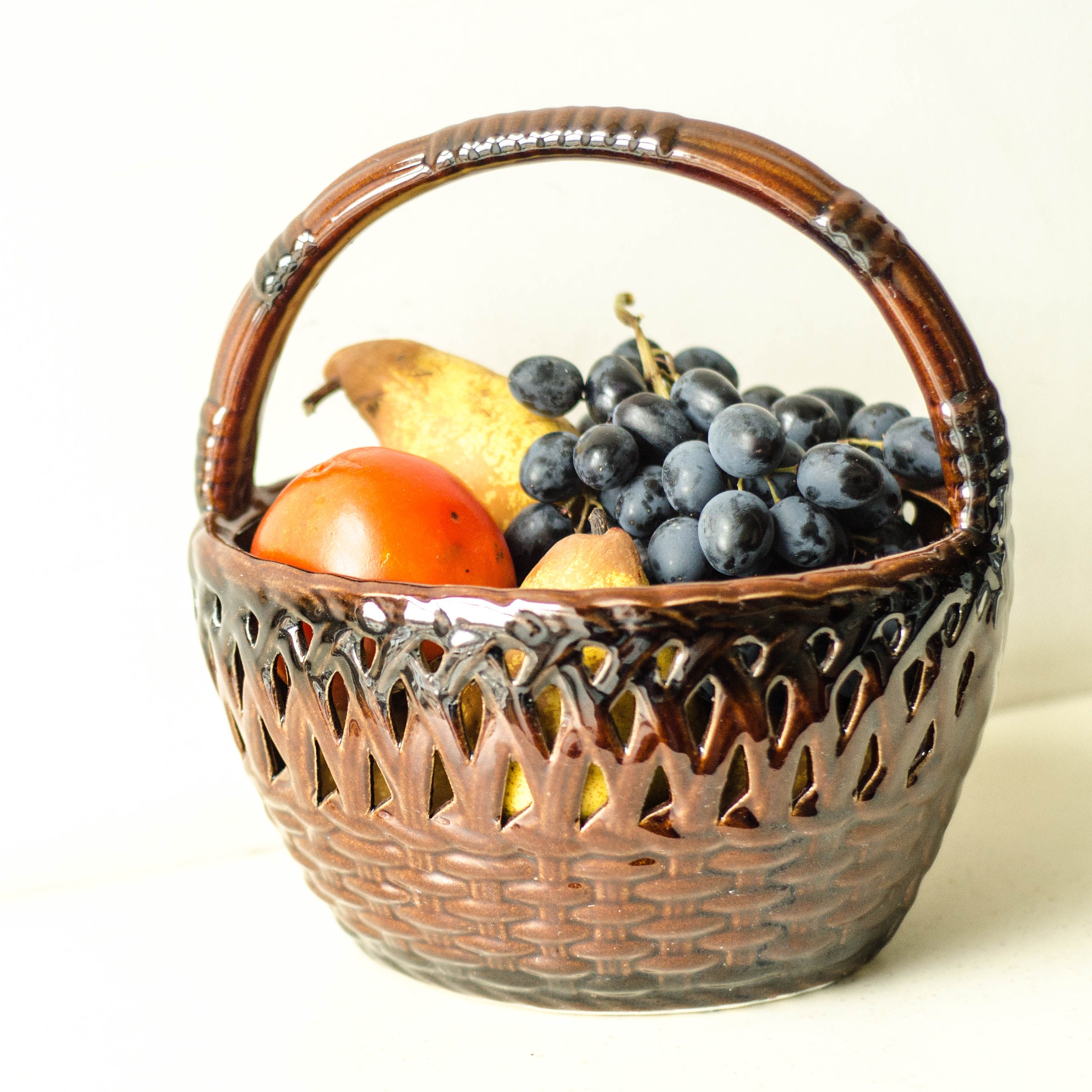 Ceramic Fruit Basket with Handle Granny Chic Bread Basket Etsy