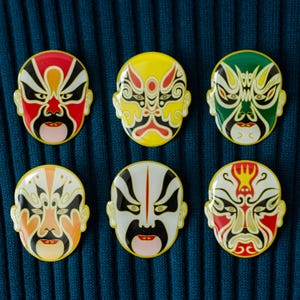 Traditional Chinese Opera masks enamel pin set, Asian Decor - backpack pin badge collection