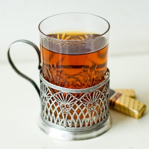 Podstakannik FILIGREE PATTERN metal glass holder, Tea accessories