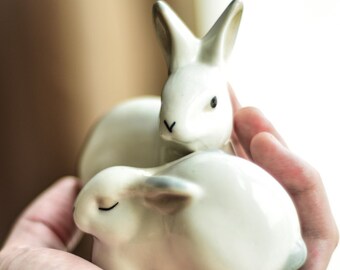 Miniature rabbit figurine Just married gift, Ceramic bunny figurine from Ukraine