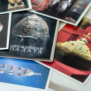 Postcard set of 18 'Kremlin Armoury of the USSR', Unique military memorabilia post cards collection