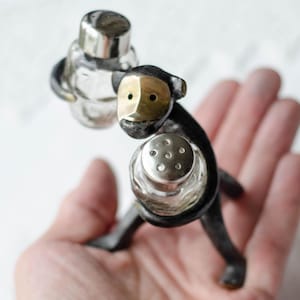 Glass salt cellar with lid MONKEY figurine with salt pepper shakers from Ukraine