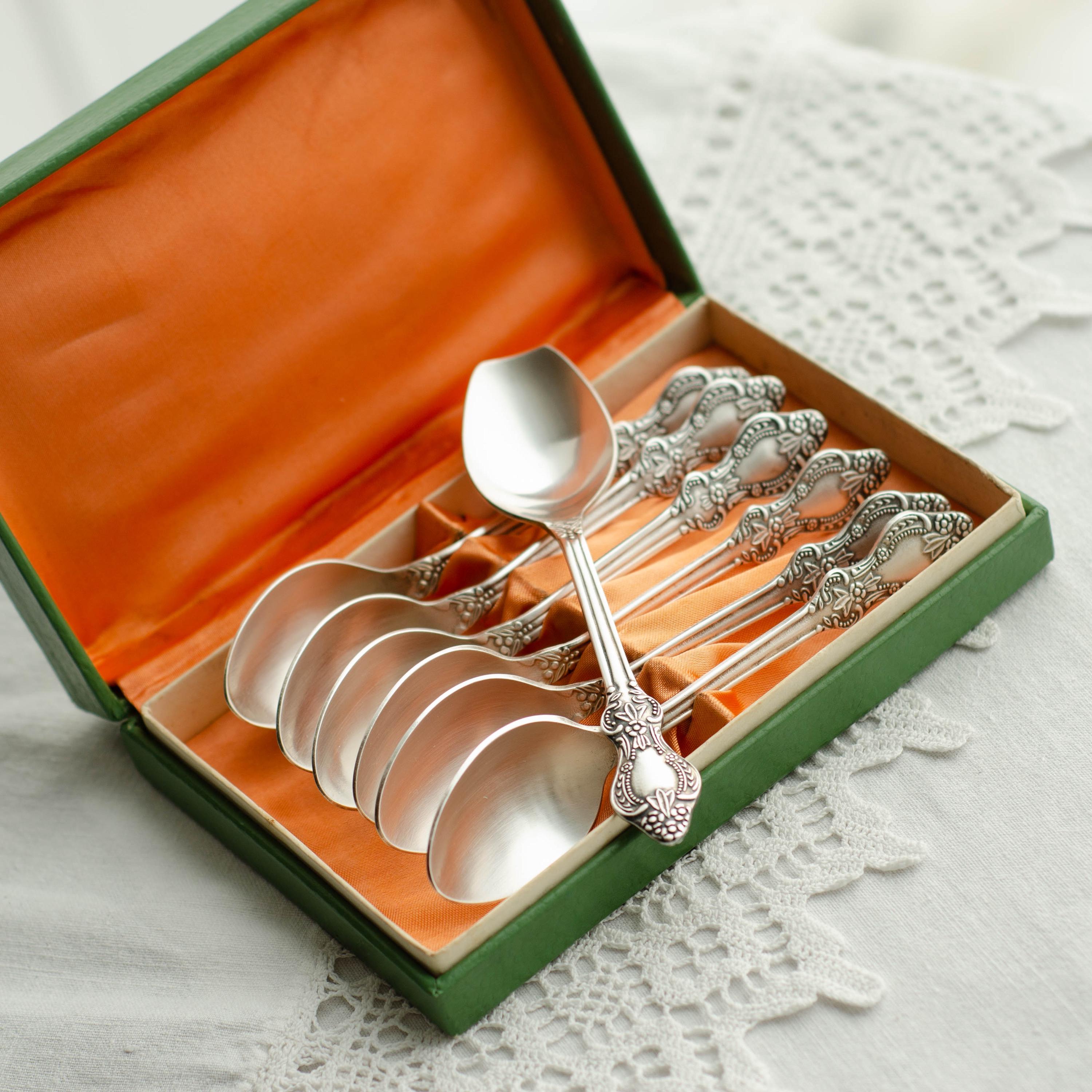 Soviet Vintage Tea Spoons, Teaspoon Silverware Set, Tea