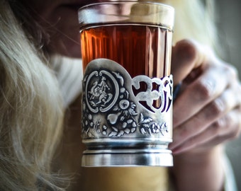 Podstakannik KIEV glass tea cup holder, Ukrainian gifts, Soviet vintage tea accessories from Ukraine