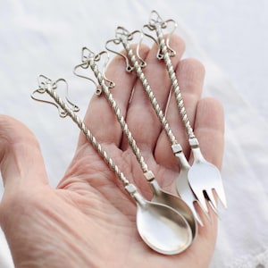 Cucharas y tenedores de cóctel de filigrana soviética vintage, juego de cubiertos de mango largo, regalos de boda únicos para amantes del té