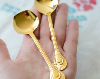 Gold plated Sugar and Jam spoons: Vintage Soviet tea set Art Nouveau style