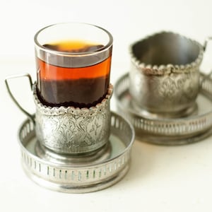 Antique demitasse podstakannik, Coffee cup and saucer from Ukraine, Coffee accessories