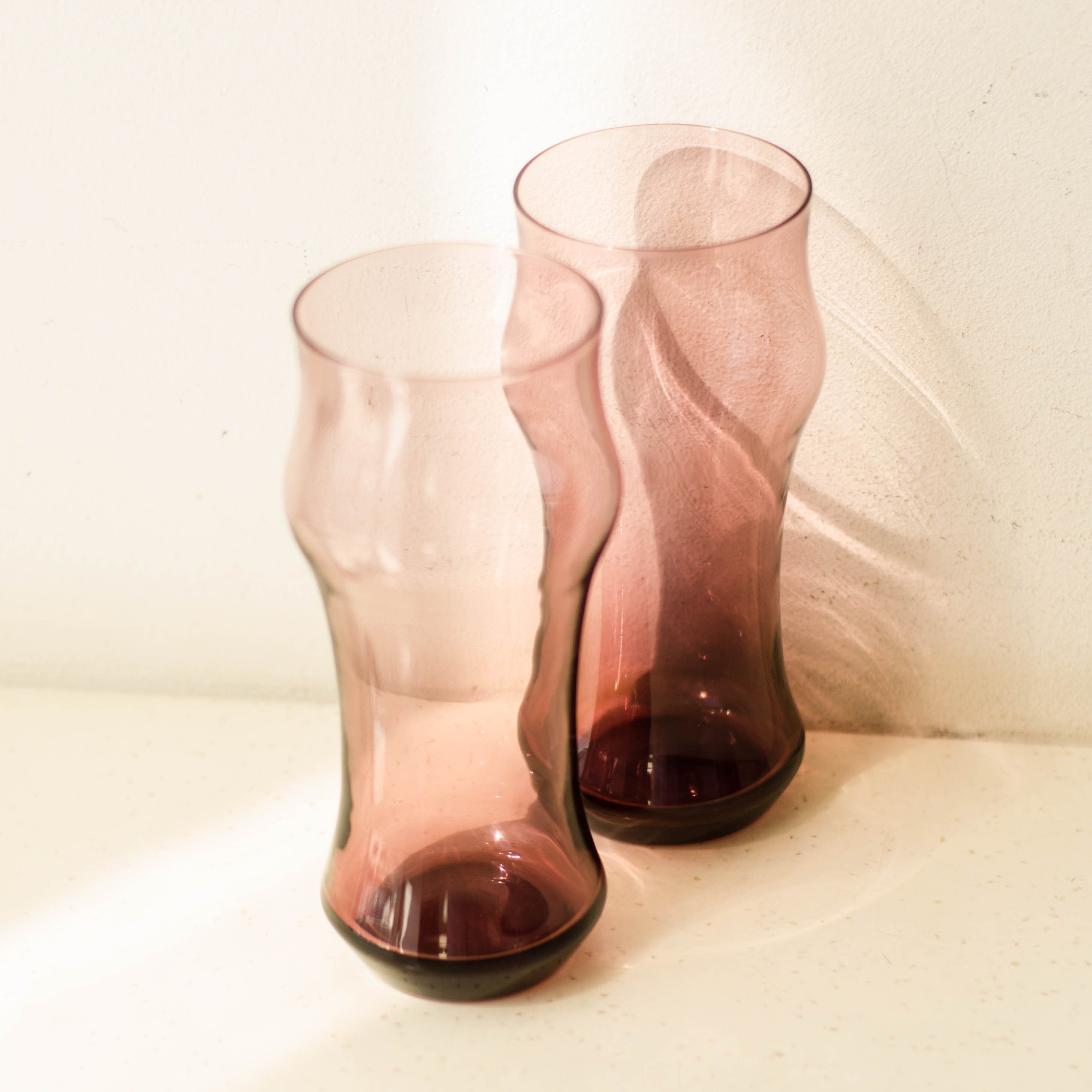 Amethyst glassware set of 2 bar glasses, Soviet vintage midcentury barware from Ukraine