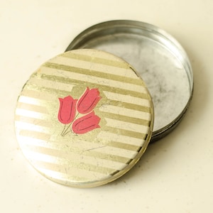 Antique tin box with lid TULIPS memory box, Pill box vintage from Ukraine