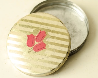 Vintage Tulip tin box with lid, Ukrainian pill box, 1970s
