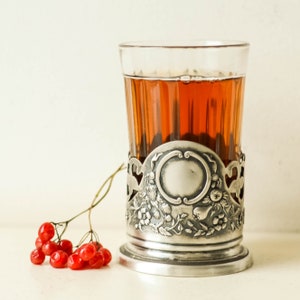 Podstakannik FLORAL glass tea cup holder, Tea accessories from Ukraine, Tea drinker gifts