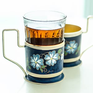 Podstakannik GZHEL glass tea cup holder, Ukrainian gifts, Tea accessories from Ukraine