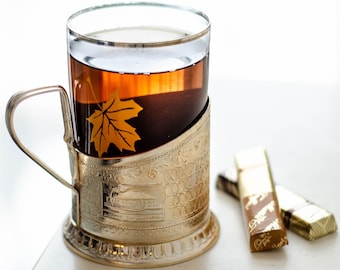 Vintage Soviet podstakannik "GORKY" glass cup holder from Ukraine, Historical tea accessory