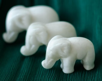 Hand-carved marble Elephant paperweight - Miniature stone decor for home or office