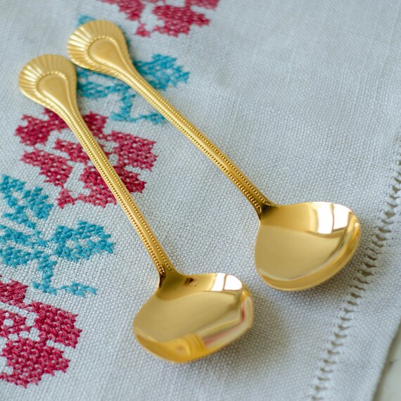 Gold Plated Sugar and Jam Spoons: Vintage Soviet Tea Set Art