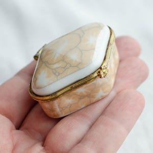 Vintage RHOMBUS porcelain pill box - Miniature pocket Medicine Container for purse