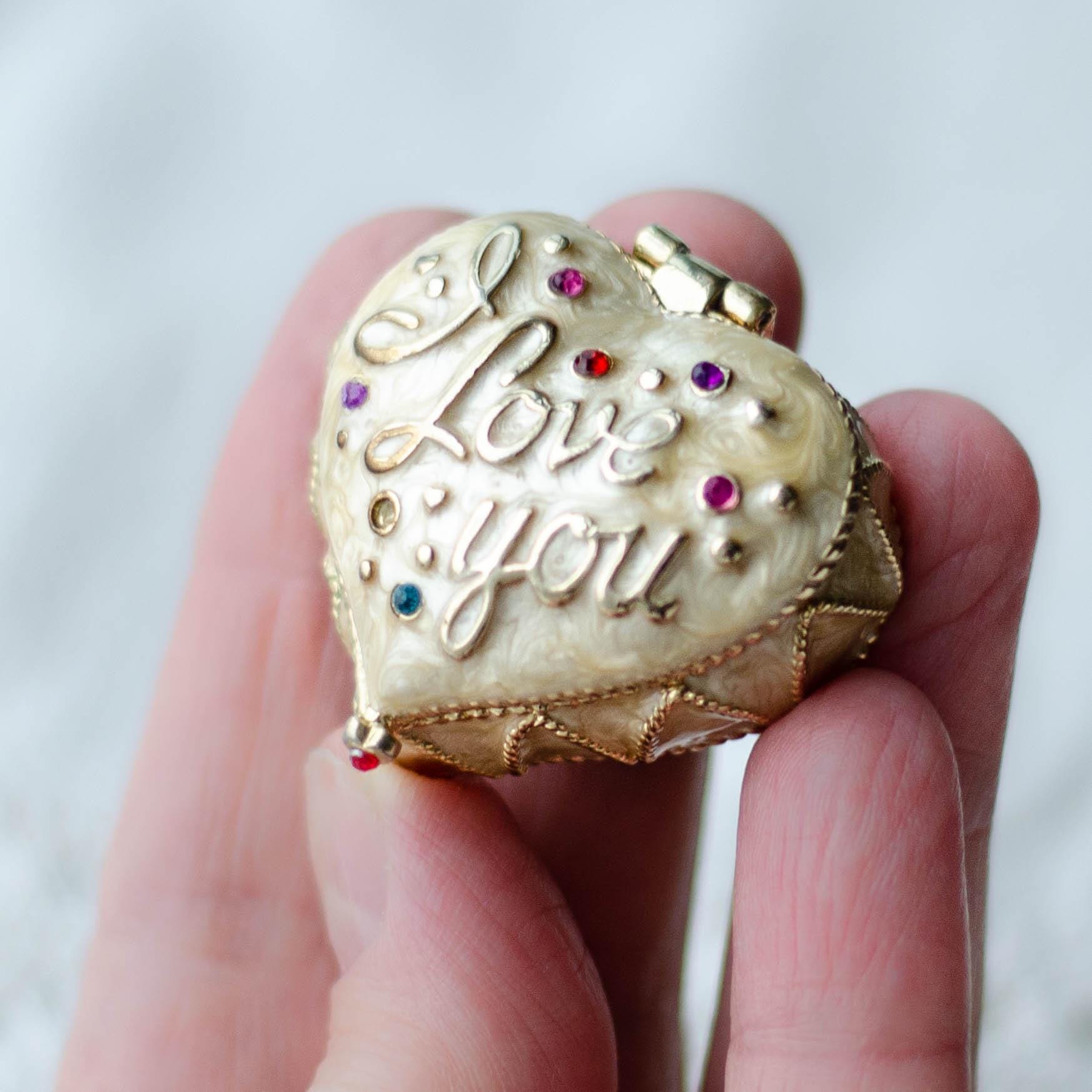 Vintage Monet Enamel Pillbox, Magnetic Heart Jewelry Box 