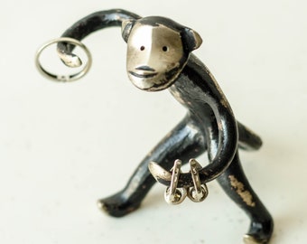 Soviet vintage ring organizer MONKEY lover gift, Antique monkey brass statue from Ukraine