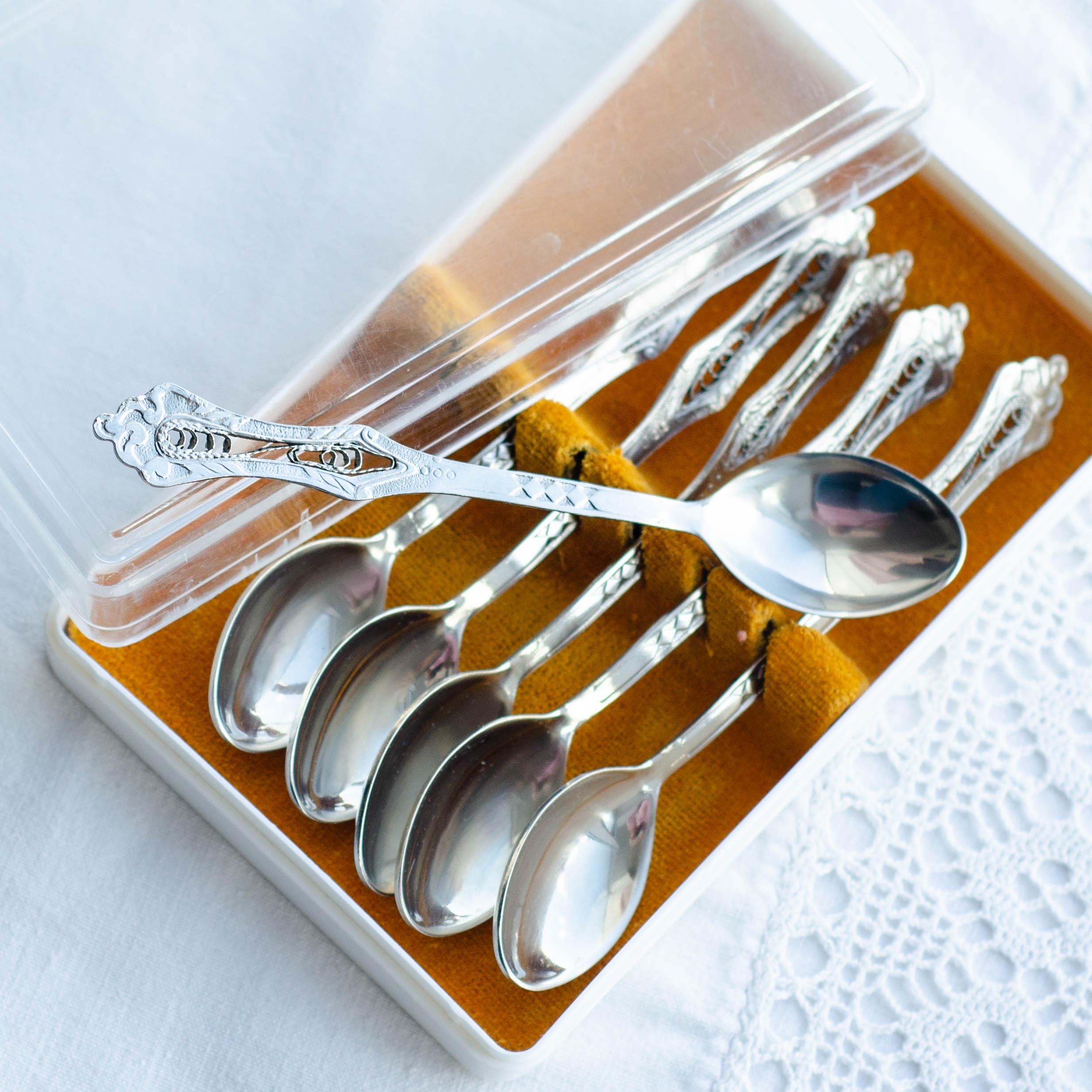 Filigree Teaspoon Set, Soviet Vintage Small Spoons, Tea