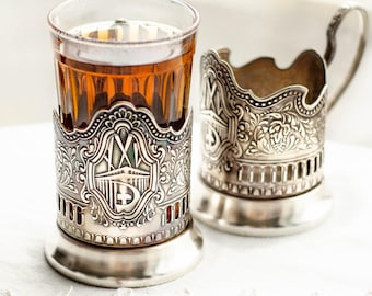 Podstakannik HAMMER and SICKLE tea glass holder, Communist propaganda from Soviet union