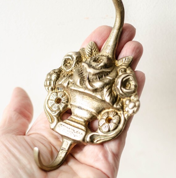 Brass wall hook SHABBY ROSES entry way decor, Flower basket clothes rack from Ukraine