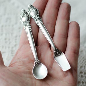 Tiny flatware set of 2: small scoop and spice spoon, German silver kitchen accessories for Housewarming gift