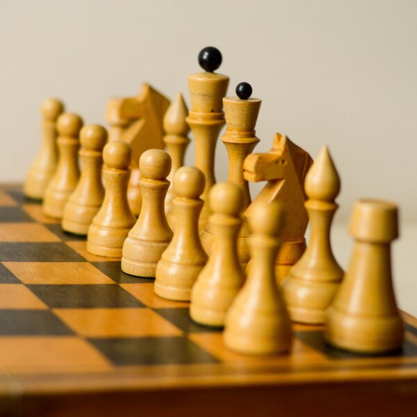 Extra grande madera CHESS SET Vintage + tablero de ajedrez de madera, juego de ajedrez soviético