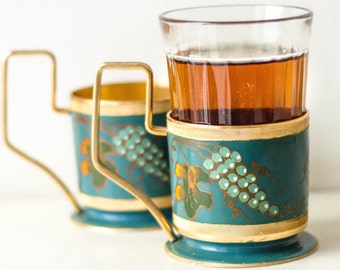 Podstakannik GRAPES CLUSTERS metal glass holder, Tea accessoires from Ukraine