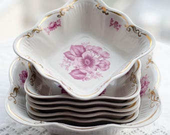 Ukrainian porcelain Dessert & Cereal bowls set, Korosten decorative dishes