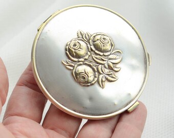 Vintage Powder box ETERNAL ROSES, Floral pocket mirror compact, Sentimental gift