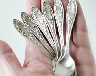 Vintage Soviet coffee spoons, Floral Espresso spoon set, Mid Century flatware
