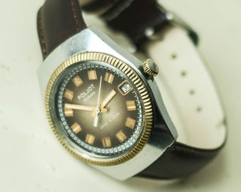 Automatic watch POLJOT watch with leather watch band, Soviet watches for men from Ukraine