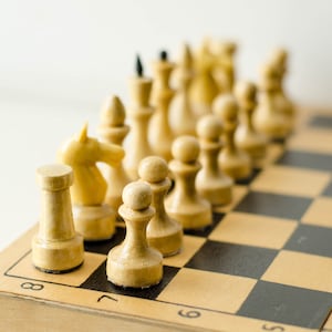 Wooden chess set vintage, Chess pieces with board from Ukraine