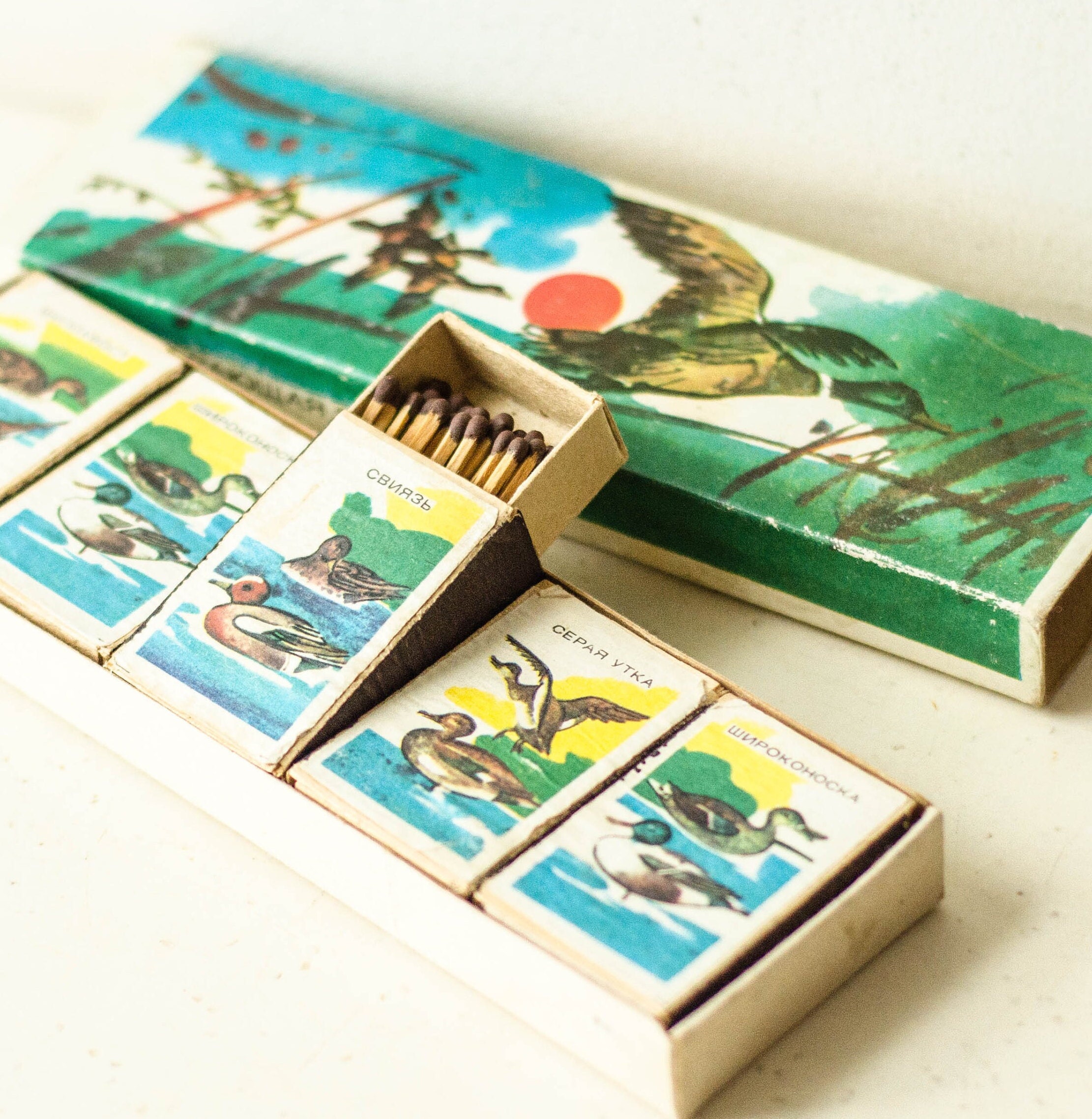 早い者勝ち激レアオーナーズホース未開封BOX テープ付き当時物2個セット全てホロ Set of 5 Matchboxes DUCK HUNTING, Safety Matches From Ukraine
