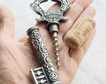 Corkscrew KALUGA 1371 skeleton key, Bottle opener Midcentury barware -  New home gift