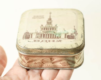 Soviet memory box, Trinket or Tobacco tin, Vintage home decor
