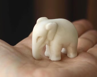 Miniature ELEPHANT figurine, Carved marble paperweight from Ukraine, White elephant gifts for adults