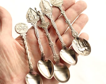 Silver plated collectible vintage Souvenir spoons: NASA, Yellowstone, Disneyland, Statue of Liberty, Greenfield Village