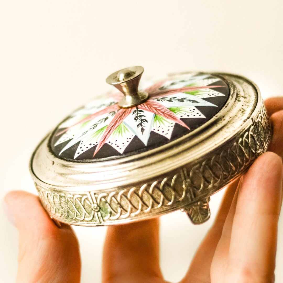 Powder Box With Lid, Antique Ring Box From Ukraine, Soviet Vintage Pill