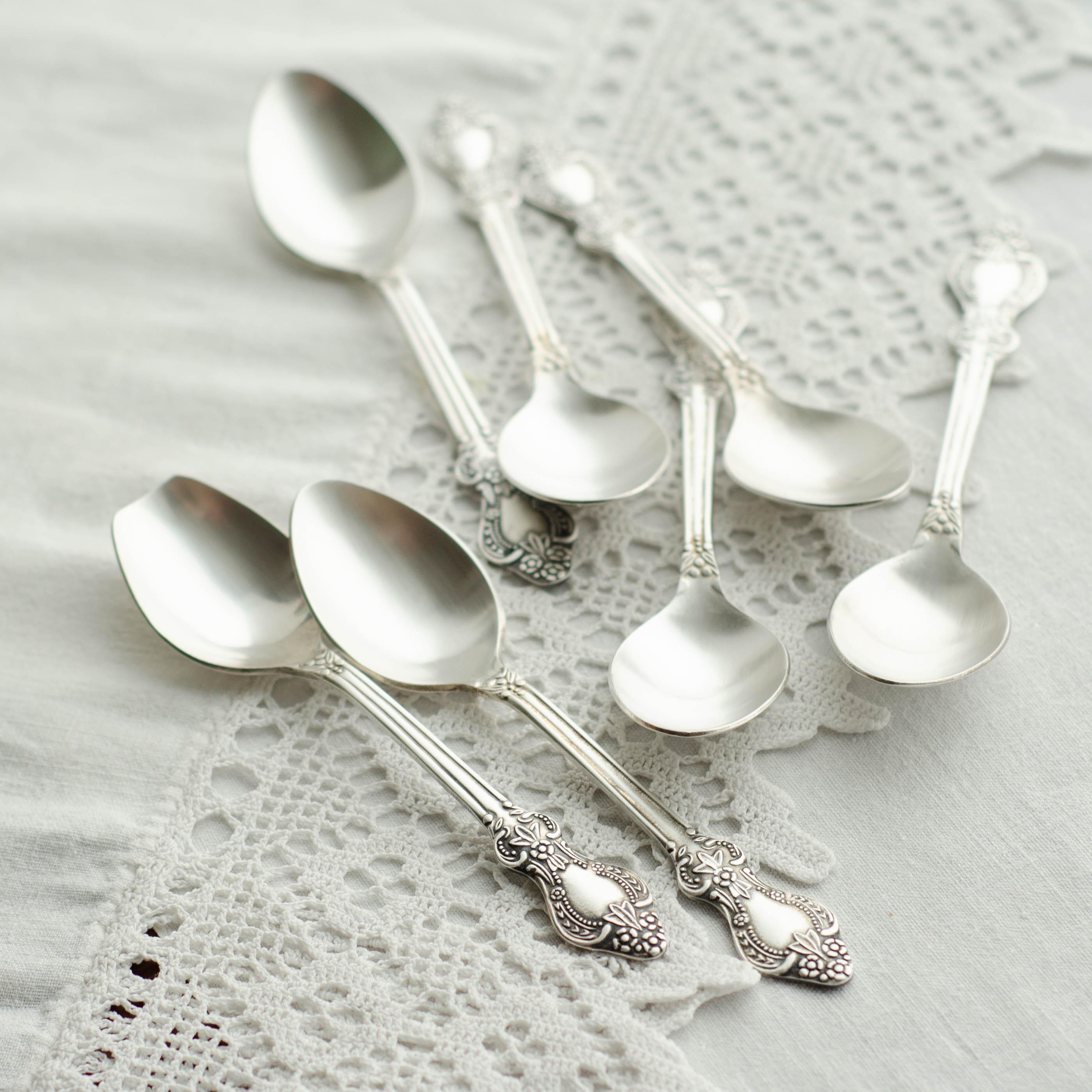 1960年代 ソ連 銀製 ティースプーン 2点 未使用 916 SILVER Soviet Vintage Tea Spoons, Teaspoon Silverware Set, Tea