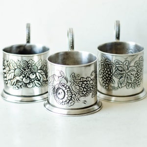 Podstakannik RASPBERRY leaves / SUNFLOWER / GRAPES cluster, Glass tea cup holder, Tea accessories from Ukraine