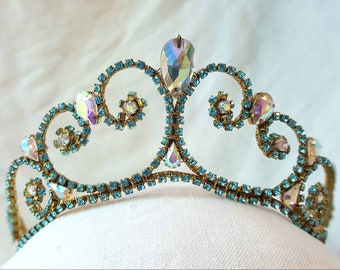 Blue & Gold Rhinestone Tiara **Nina** -Ready to Ship- - Ballet Tiara -Ballet Crown - Florine Headpiece -YAGP -- Bluebird-- Sylvia--