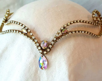 White Opal & Gold Rhinestone Diadem        **Ready to Ship** - Bayadere - Odalisques -Medora - Bridal - Ballet- Cosplay